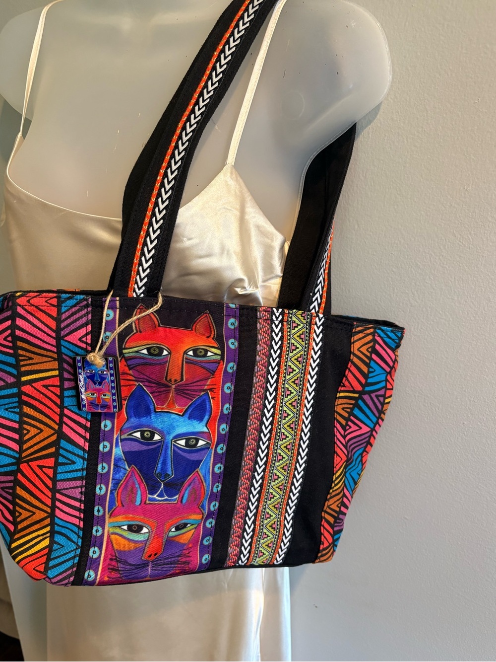 Laurel Burch Vintage Tapestry Tote Three Stacked Cats New without Tags
